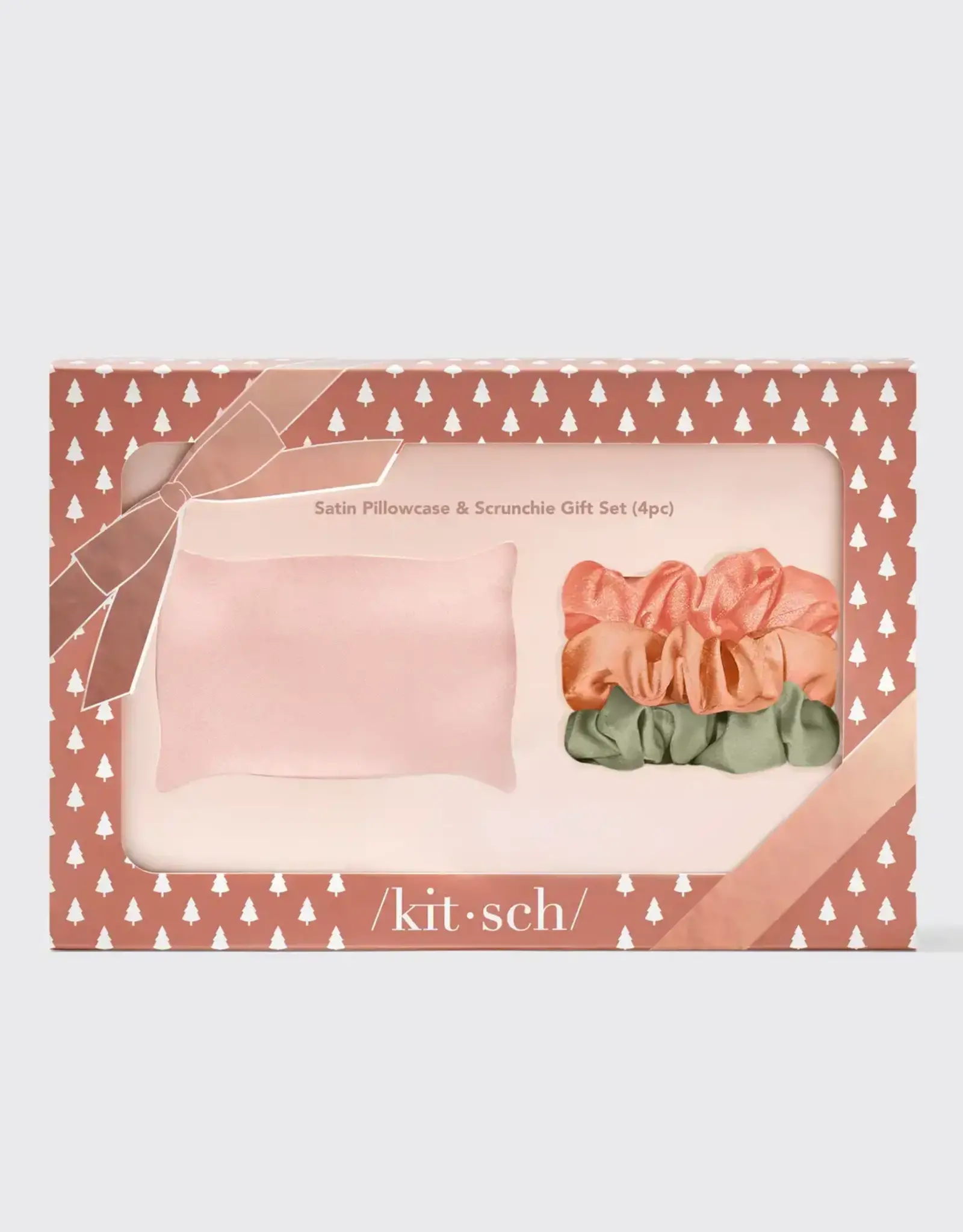 Holiday Satin Pillowcase & Scrunchie 4pc Gift Set