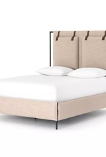 Leigh Upholstered Leather Belt Queen Bed in Palm Ecru