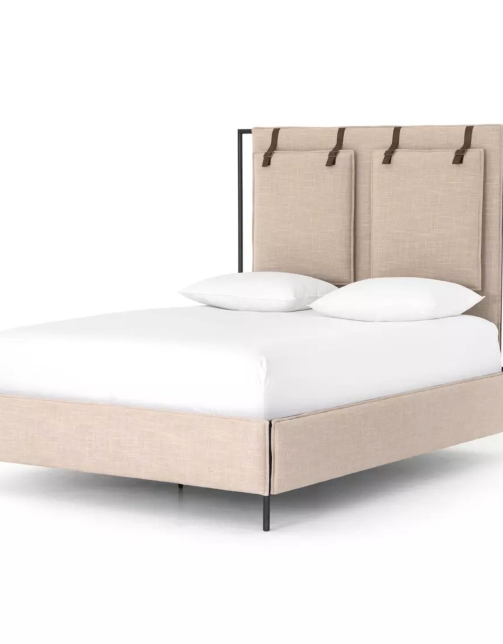 Leigh Upholstered Leather Belt Queen Bed in Palm Ecru