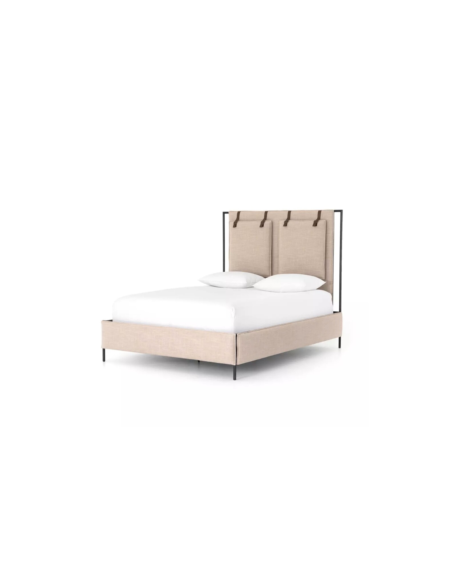 Leigh Upholstered Leather Belt Queen Bed in Palm Ecru