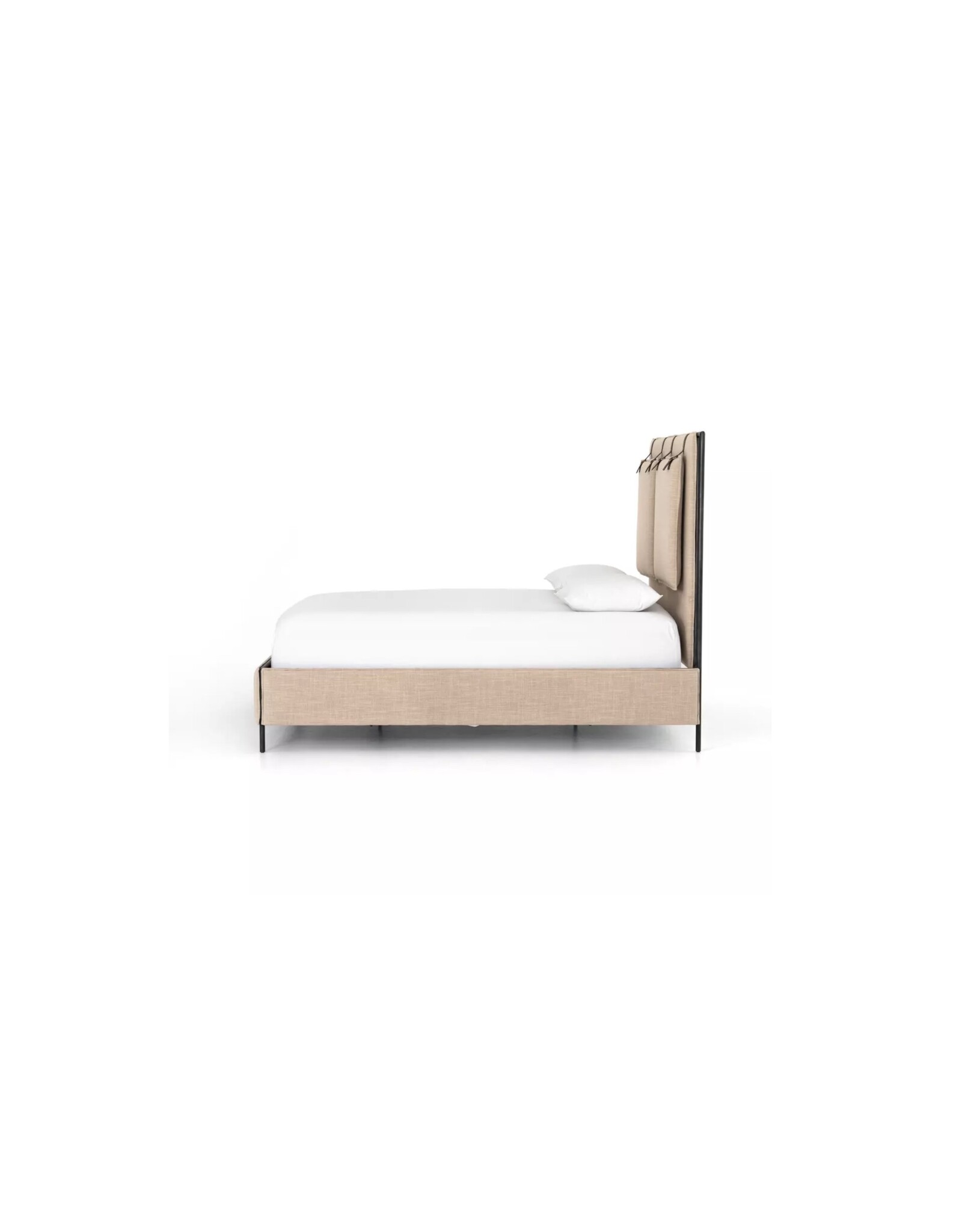 Leigh Upholstered Leather Belt Queen Bed in Palm Ecru