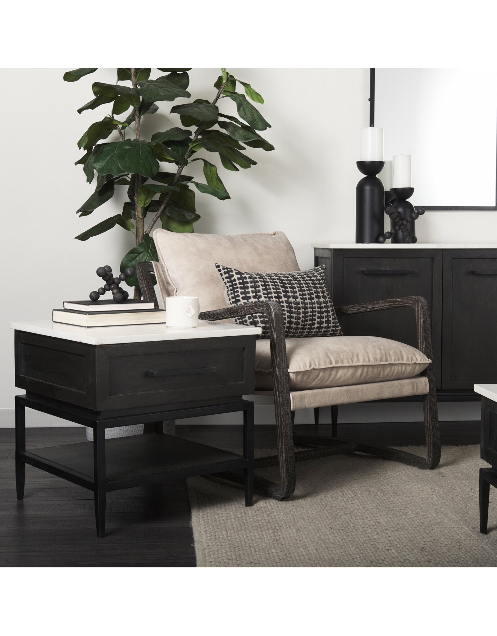 Divina  Dark Brown Wood 1 Drawer Side Table