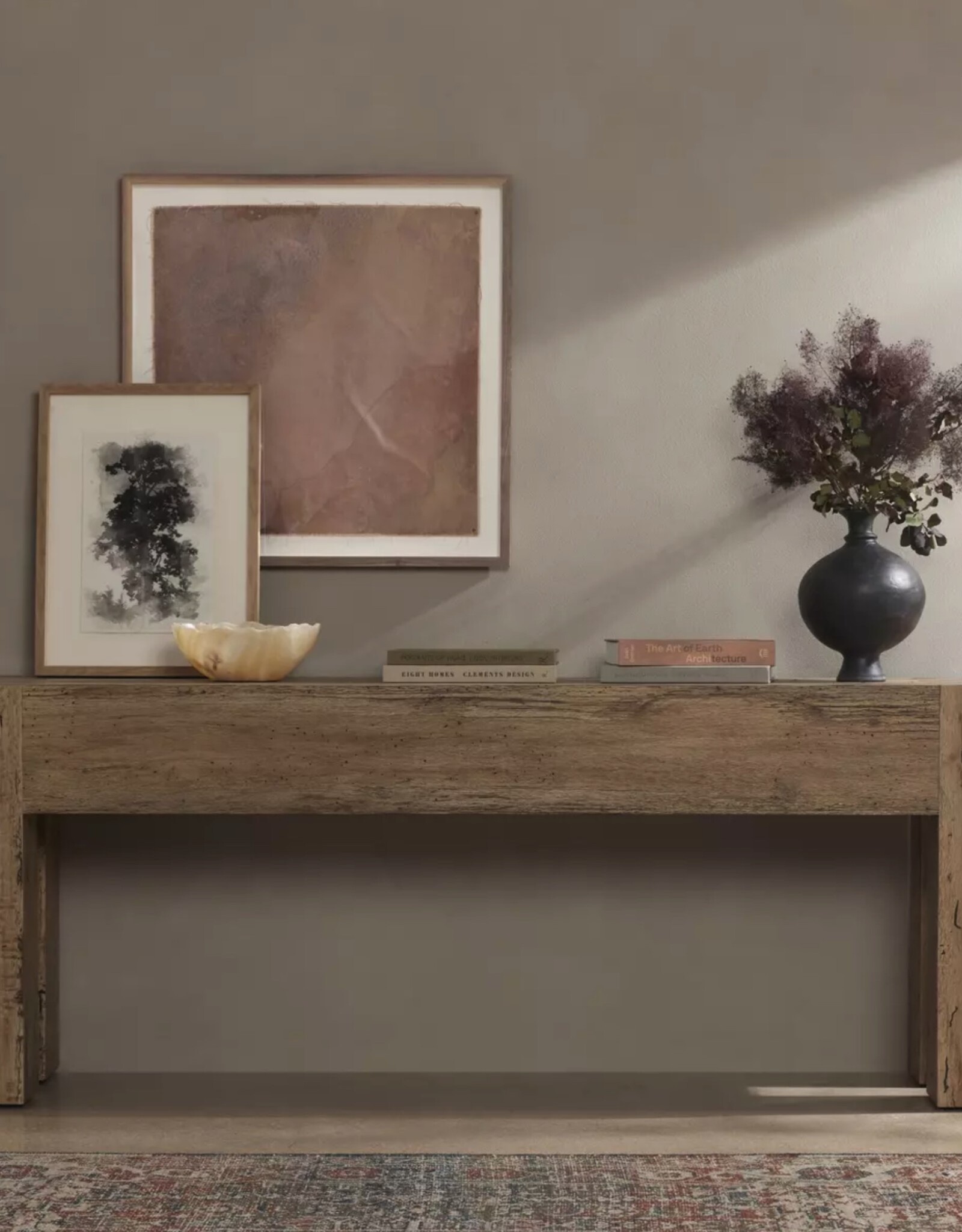 Abaso Console Table in Rustic Wormwood Oak