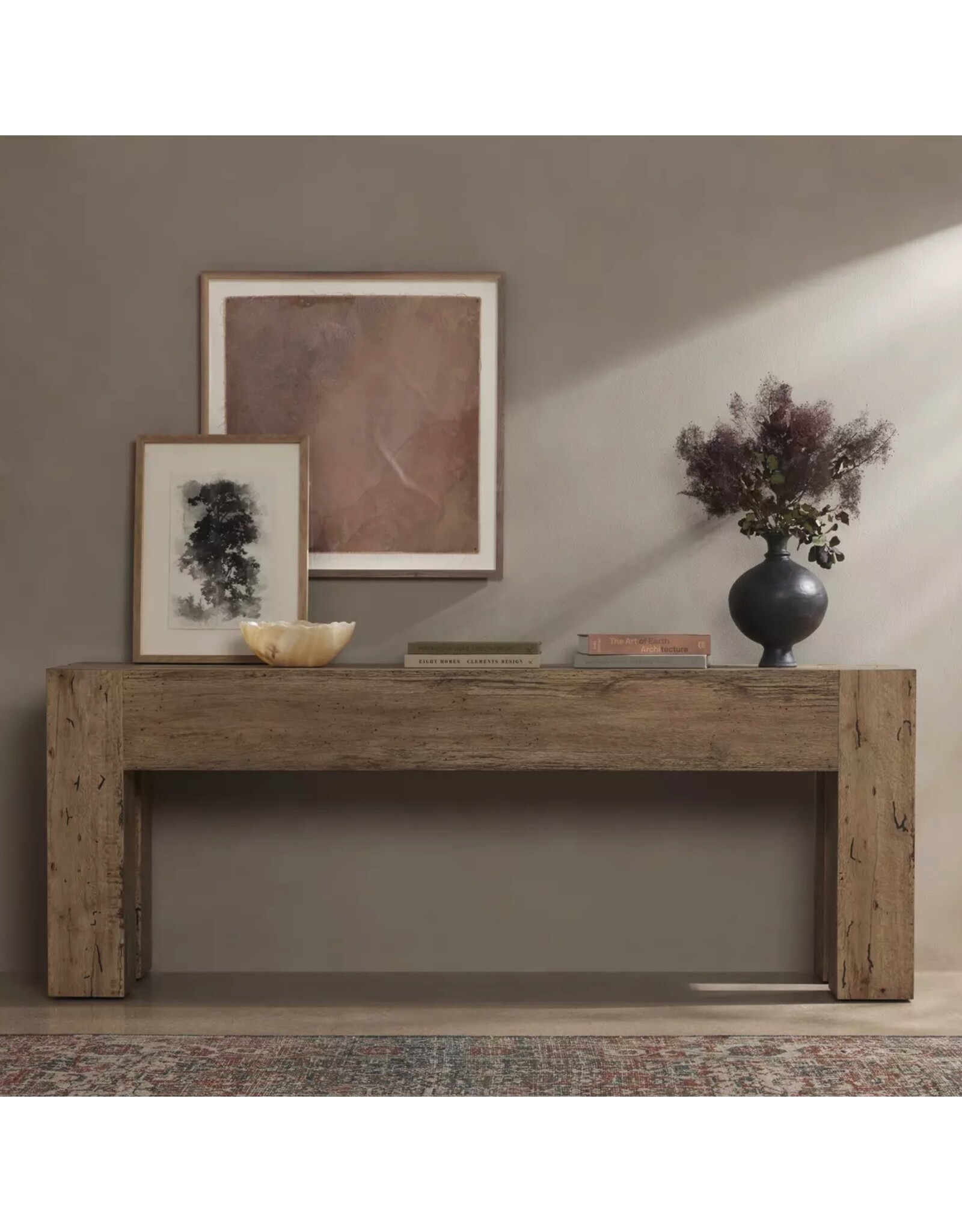 Abaso Console Table in Rustic Wormwood Oak