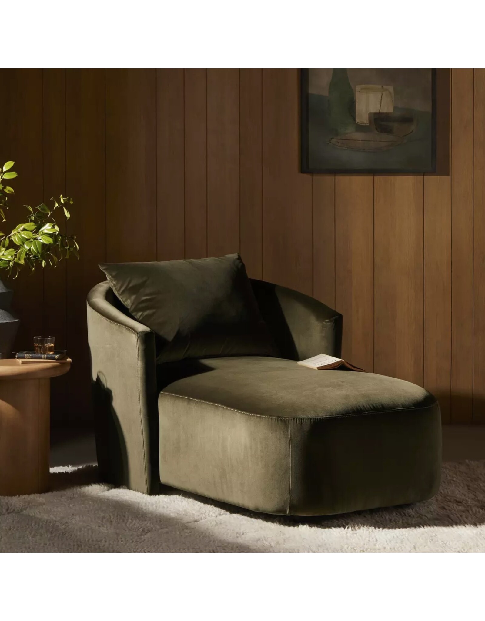 Farrah Chaise Lounge in Surrey Olive