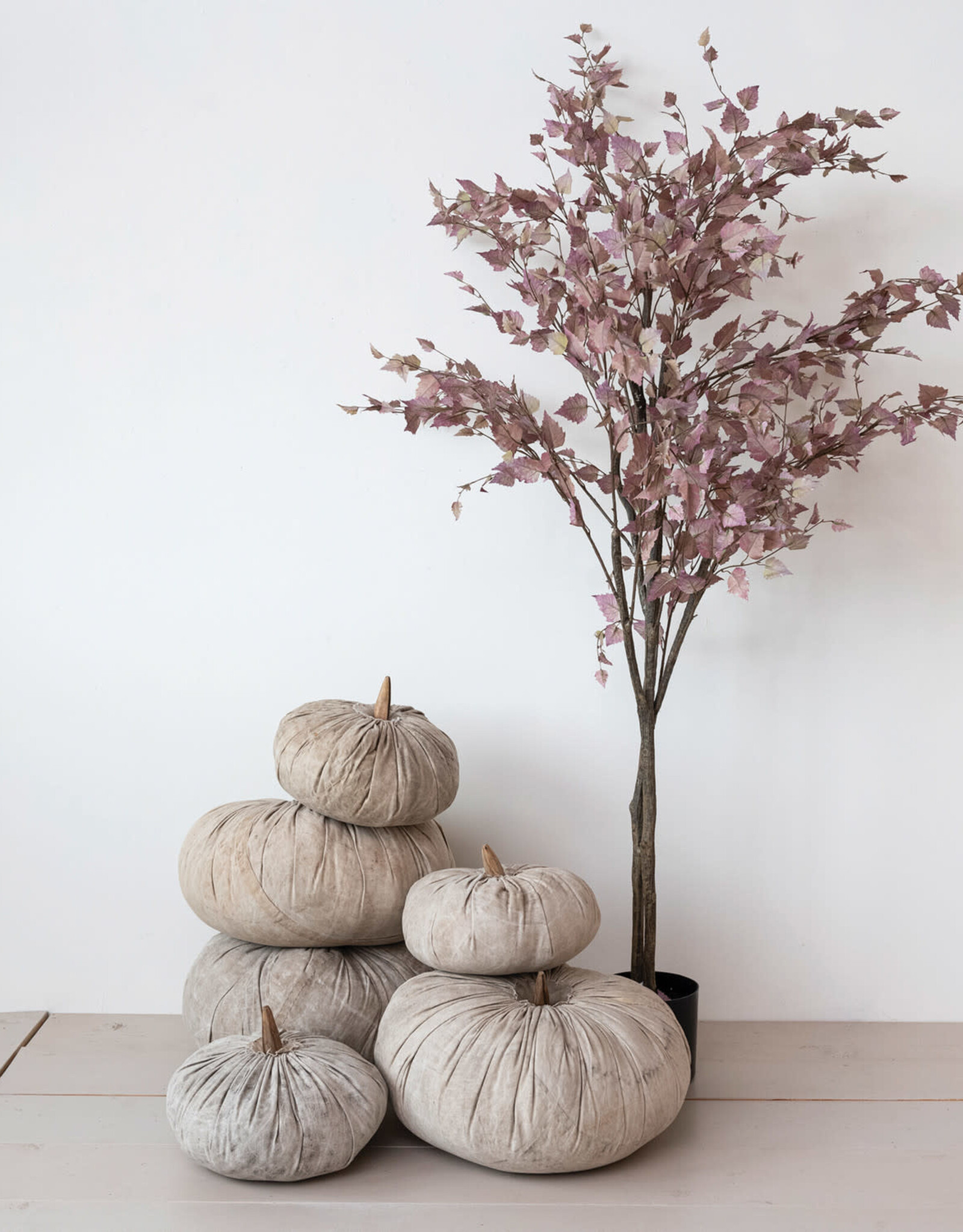 Faux Birch Tree in Plastic Pot, Dusty Rose Color
