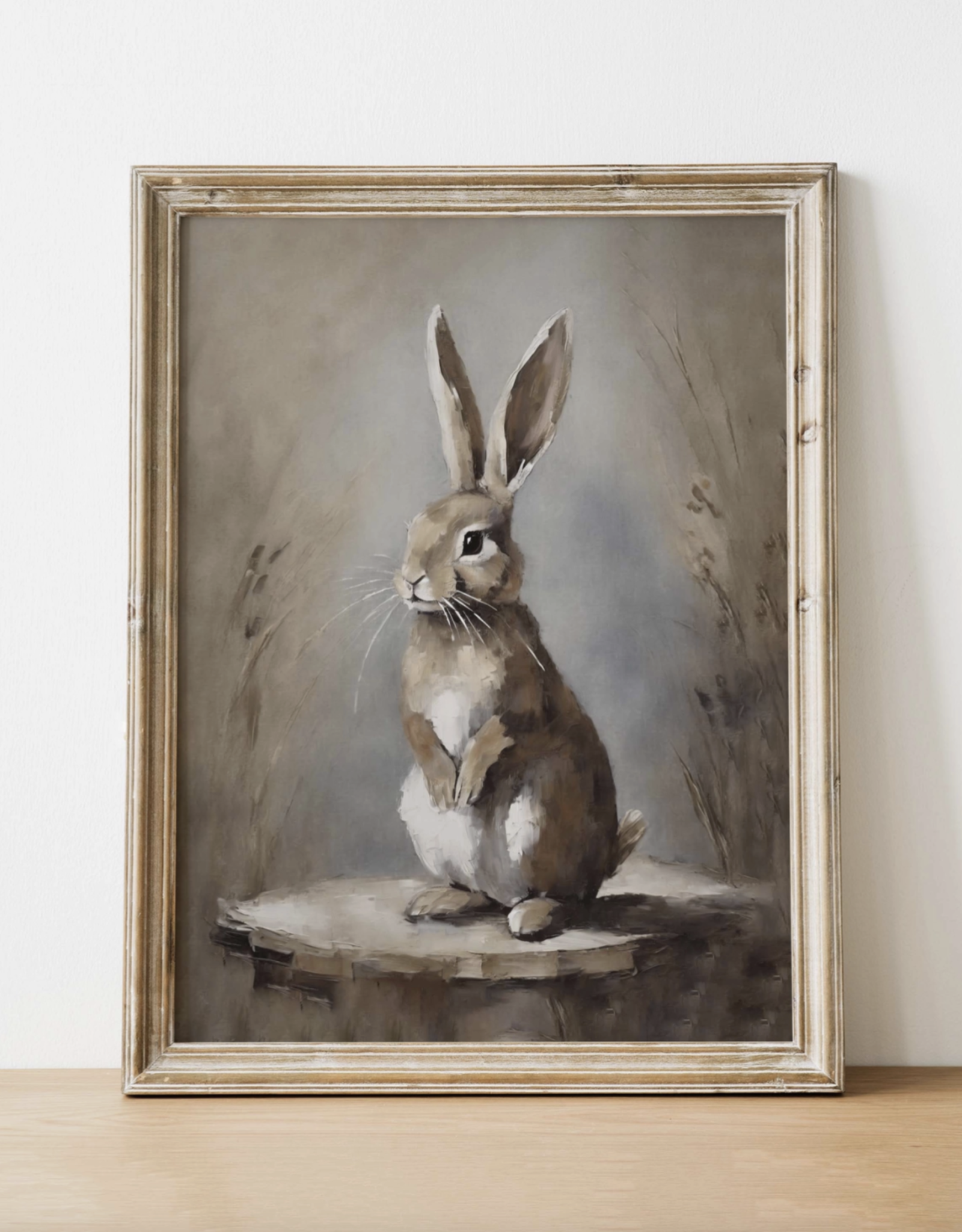 Oak Framed Rabbit Vintage Art Print, 11X14