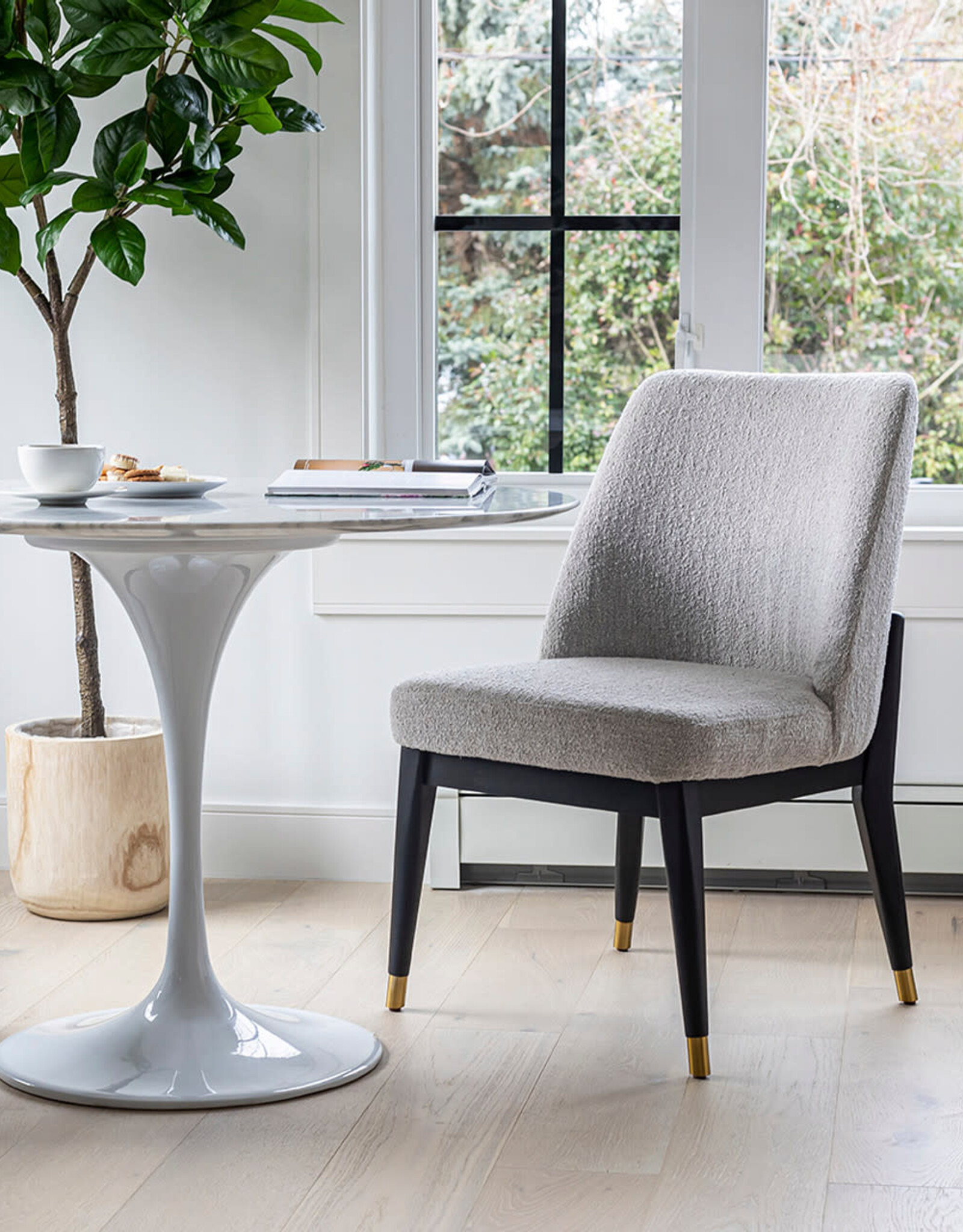 Fawcett Dining Chair, Dark Base – Taupe Boucle