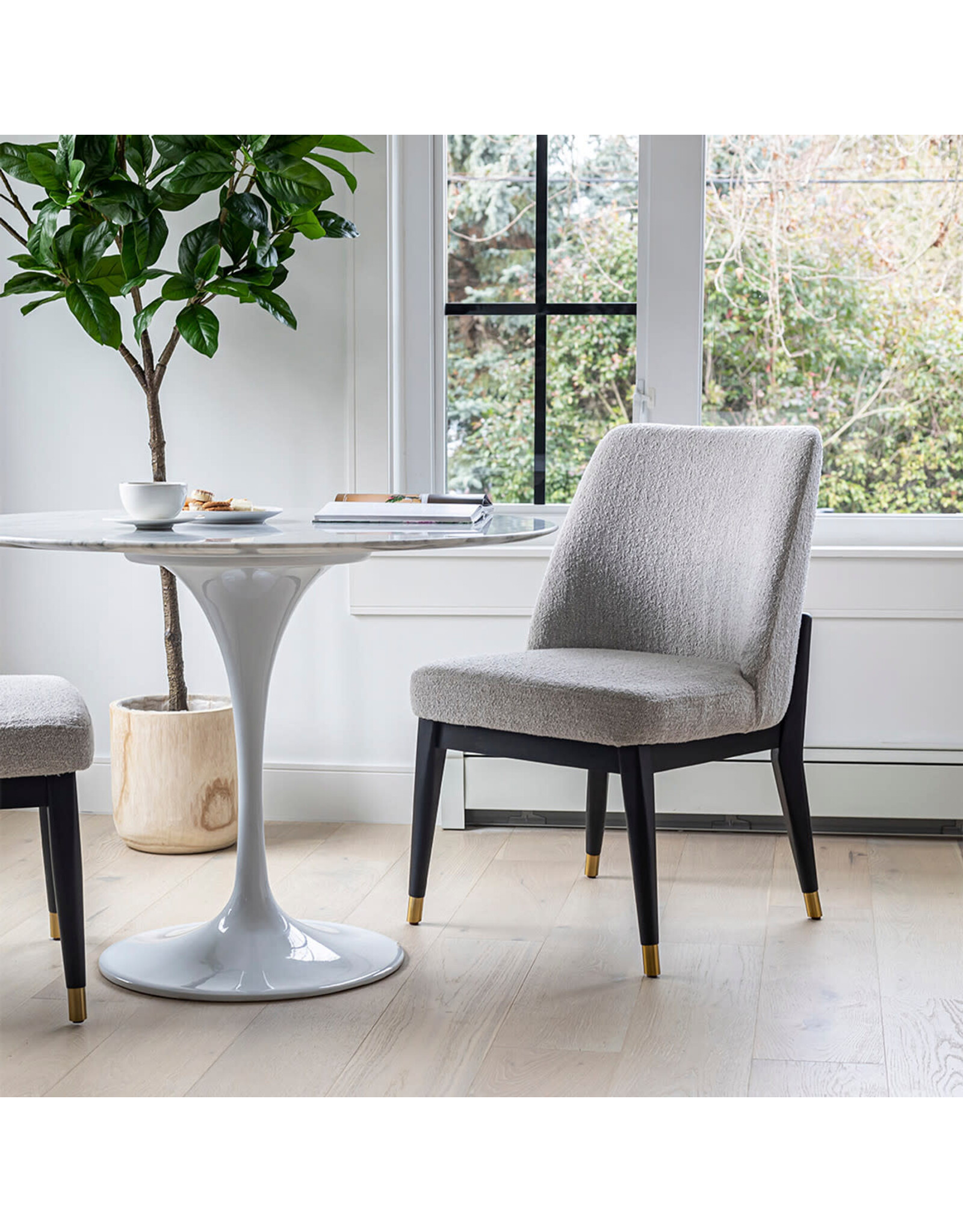 Fawcett Dining Chair, Dark Base – Taupe Boucle