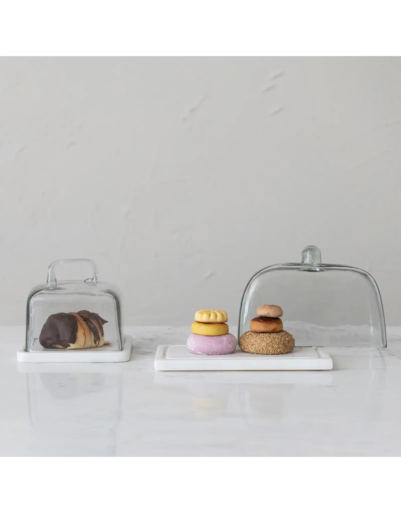 Glass Butter Dish with White Marble Base