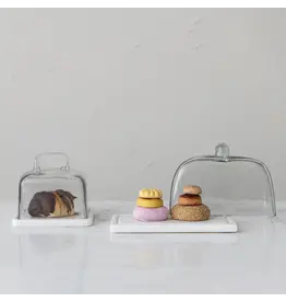 Glass Butter Dish with White Marble Base