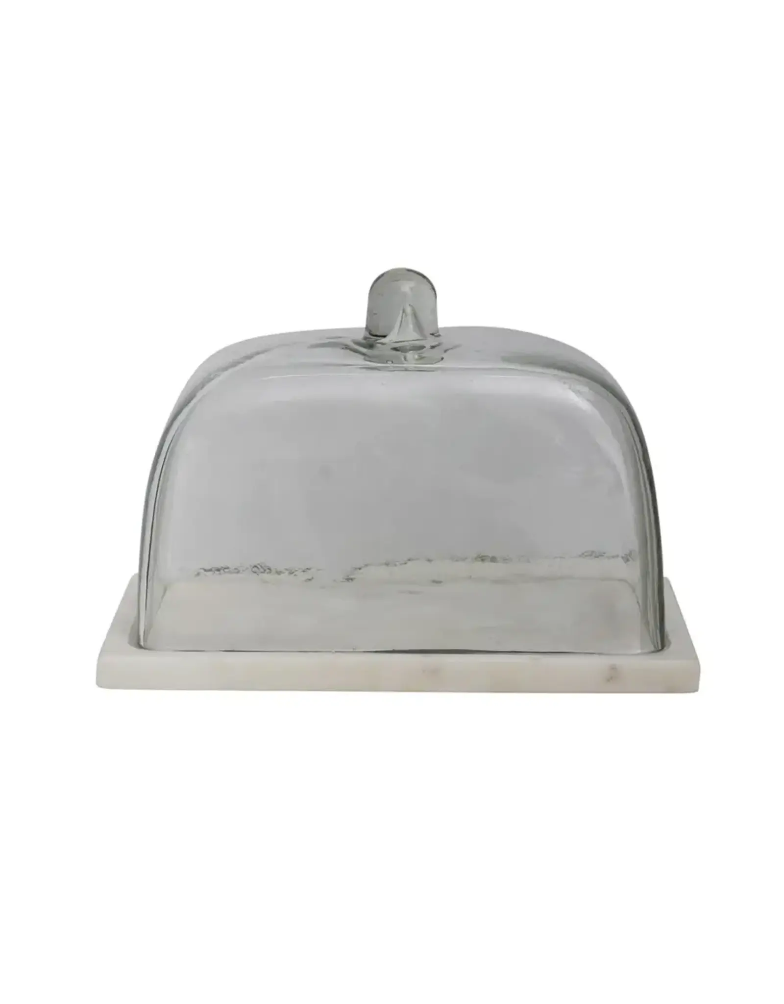 Glass Butter Dish with White Marble Base