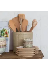 6" Round x 5-3/4"H Decorative Stoneware Crock w Lines