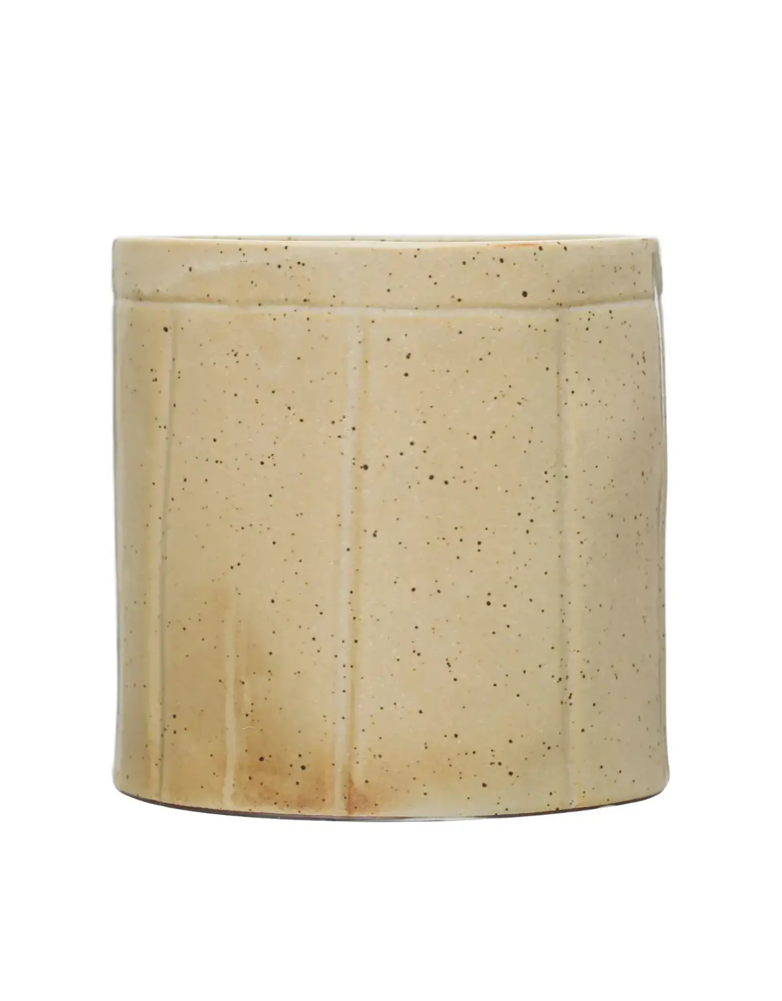 6" Round x 5-3/4"H Decorative Stoneware Crock w Lines