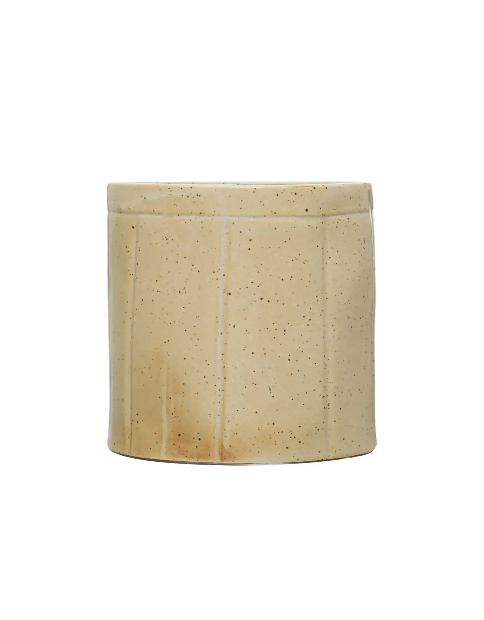 6" Round x 5-3/4"H Decorative Stoneware Crock w Lines