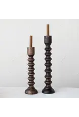 Hand-Carved Mango Wood Taper Candle Holder, 17"H