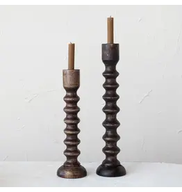 Hand-Carved Mango Wood Taper Candle Holder, 17"H