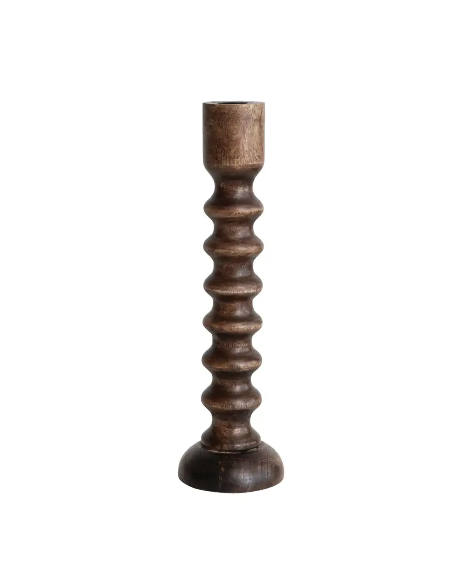 Hand-Carved Mango Wood Taper Candle Holder, 17"H