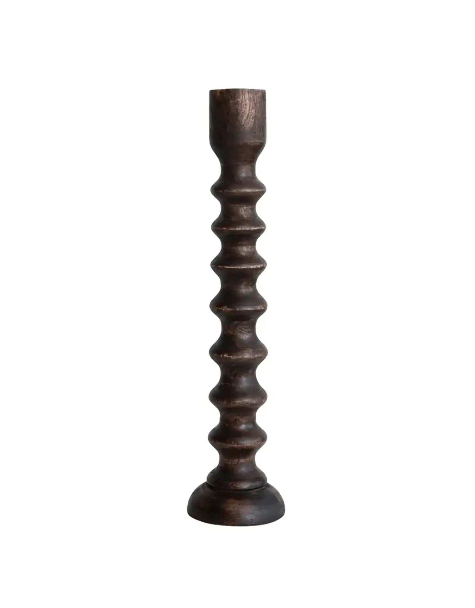 Hand-Carved Mango Wood Taper Candle Holder, 21"H