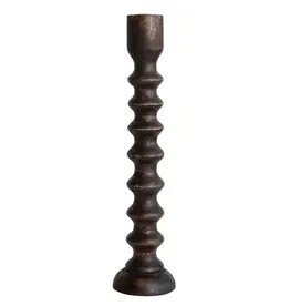 5" Rnd x 21"H Hand-Carved Mango Wood Taper Holder, Black