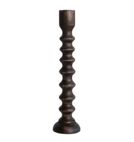 Hand-Carved Mango Wood Taper Candle Holder, 21"H