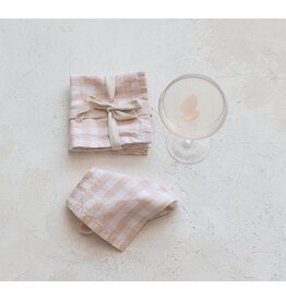 Peach & White Gingham Napkins, Set of 4