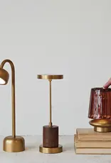 Metal & Mango Wood LED Table Lamp w/ Touch Sensor, Antique Brass Finish