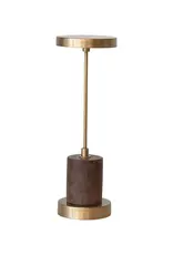 Metal & Mango Wood LED Table Lamp w/ Touch Sensor, Antique Brass Finish