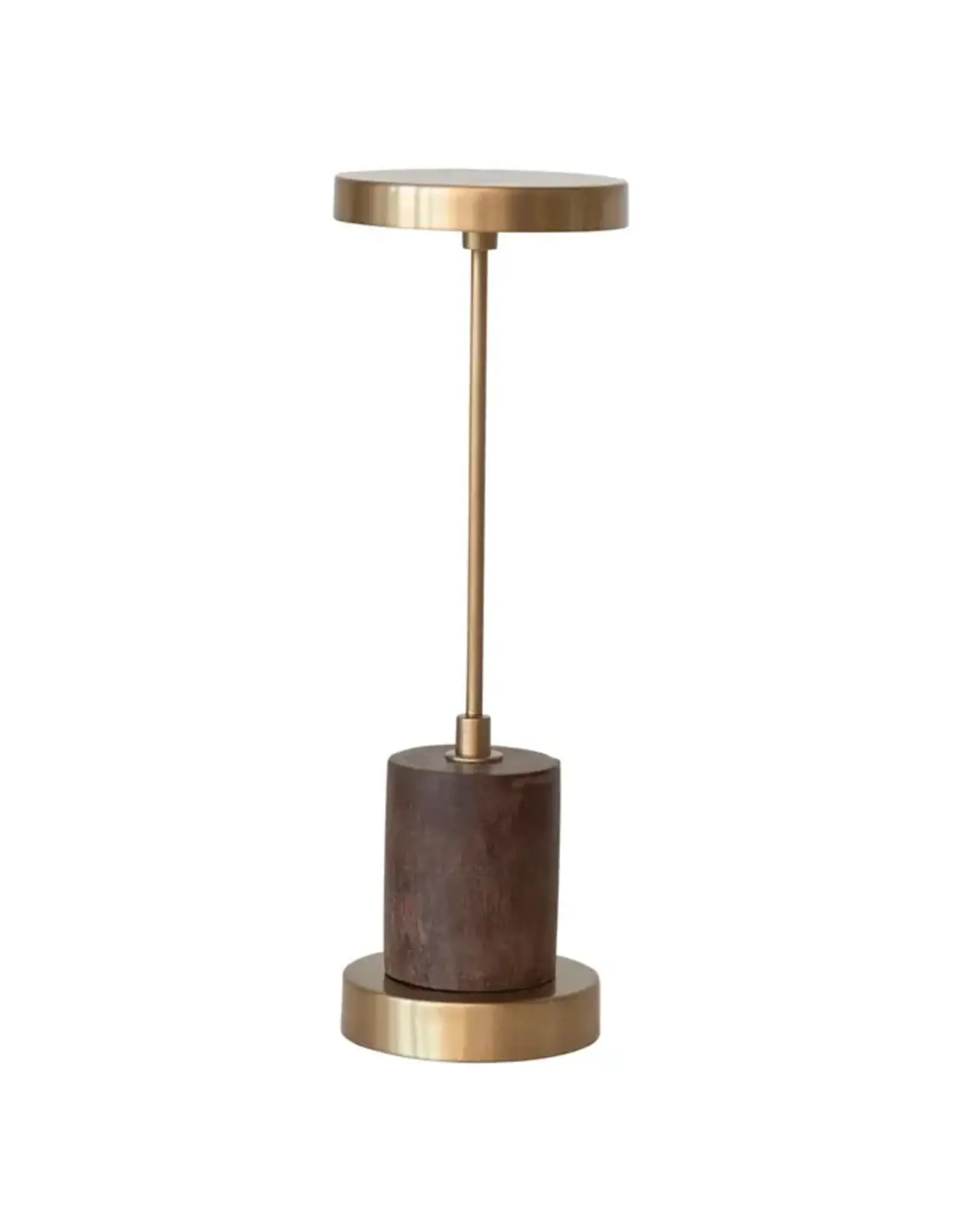 Metal & Mango Wood LED Table Lamp w/ Touch Sensor, Antique Brass Finish