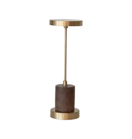 Metal & Mango Wood LED Table Lamp w/ Touch Sensor, Antique Brass Finish