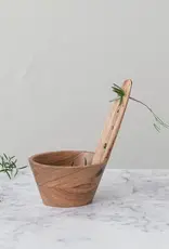 3-1/2" Rnd x 5-3/4"H Acacia  Wood Herb Stripper
