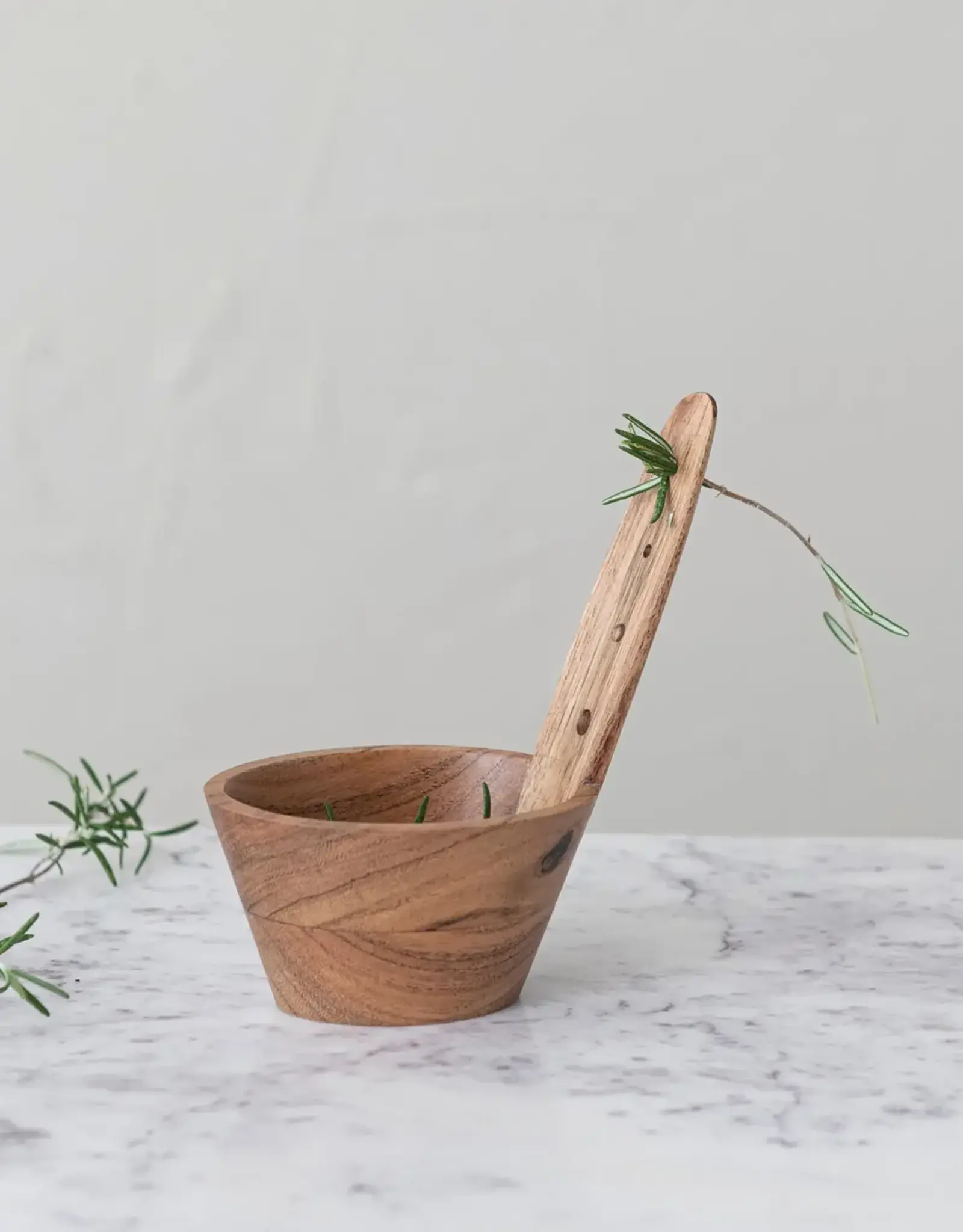 3-1/2" Rnd x 5-3/4"H Acacia  Wood Herb Stripper