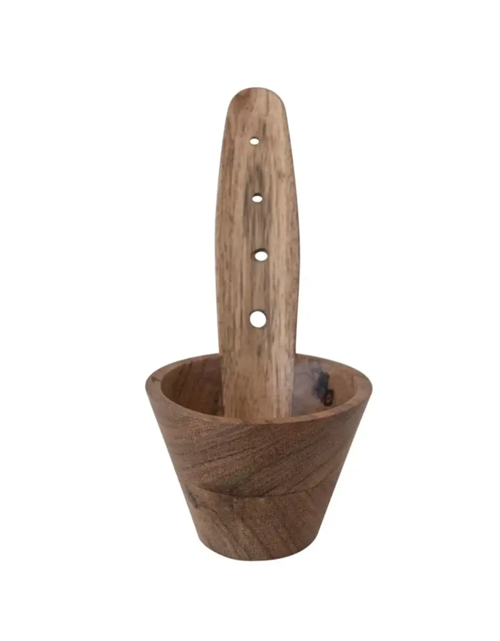 3-1/2" Rnd x 5-3/4"H Acacia  Wood Herb Stripper