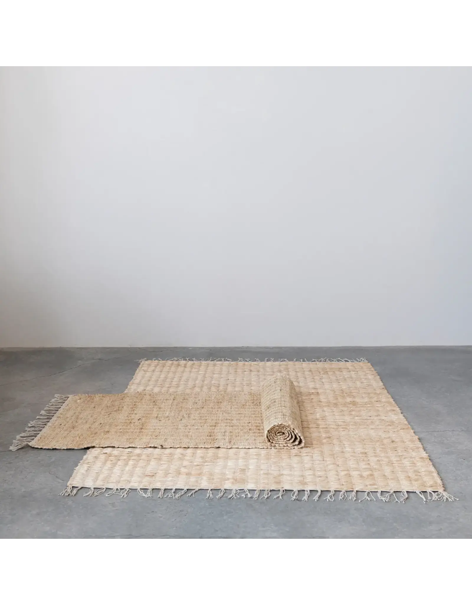 Woven Jute & Cotton Floor Runner w Fringe