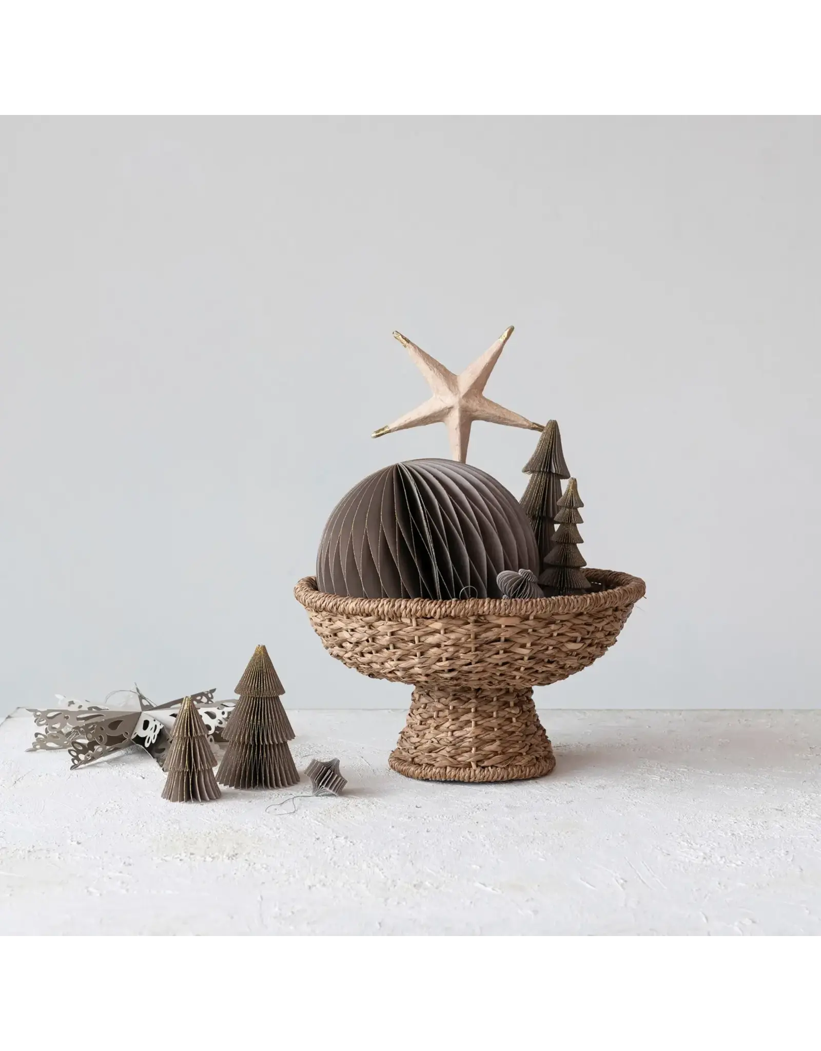 Decorative Braided Bankuan & Rattan Footed Bowl, Natural