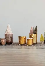 4" Mercury Glass Tealight/Votive Holder w/ Laser Etched Pinecones, Brown