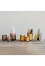 4" Mercury Glass Tealight/Votive Holder w/ Laser Etched Pinecones, Brown