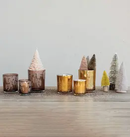 4" Mercury Glass Tealight/Votive Holder w/ Laser Etched Pinecones, Brown