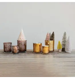 4" Mercury Glass Tealight/Votive Holder w/ Laser Etched Pinecones, Brown