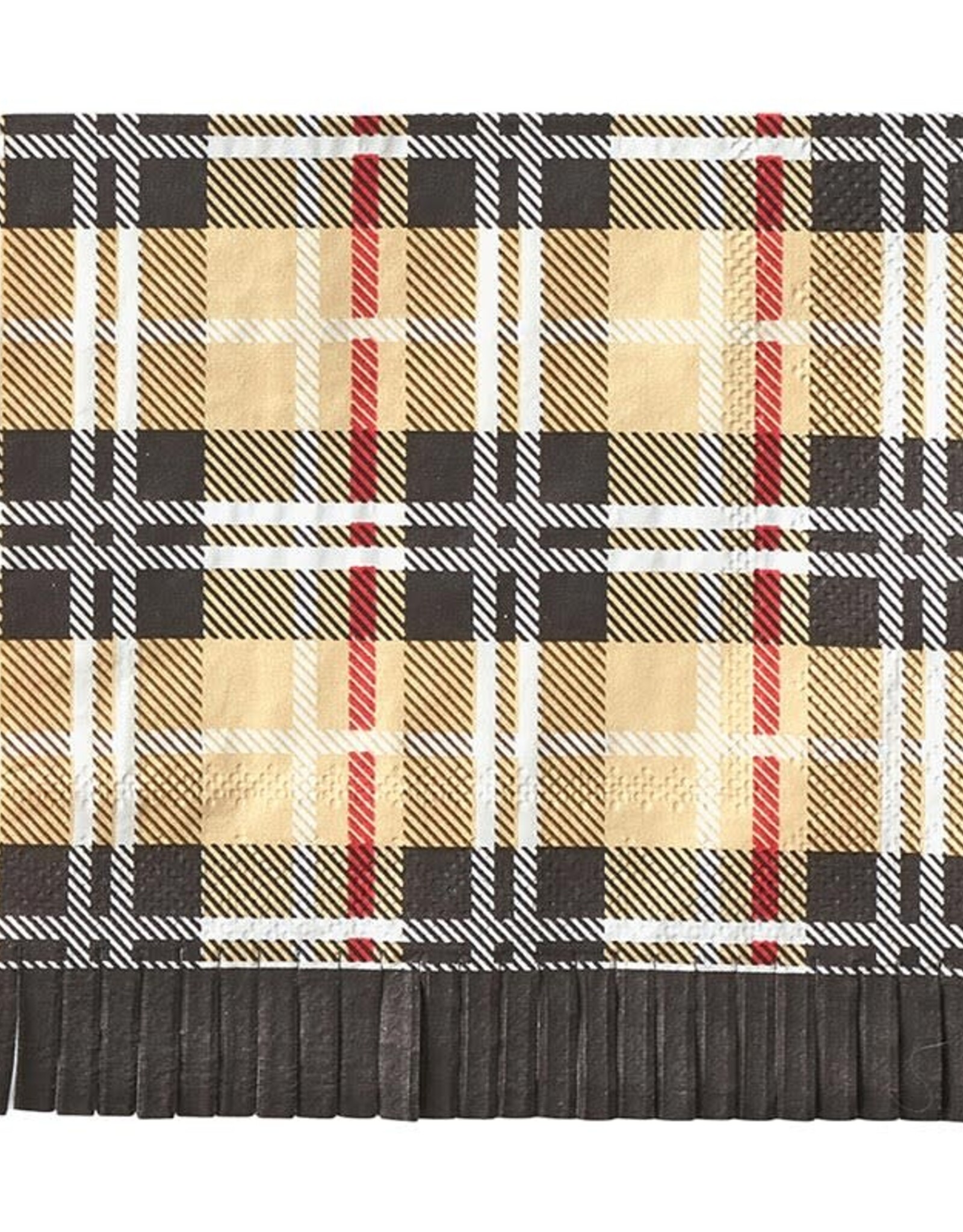 S'mores Fringe Cocktail Napkin - Brown Plaid