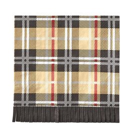 S'mores Fringe Cocktail Napkin - Brown Plaid