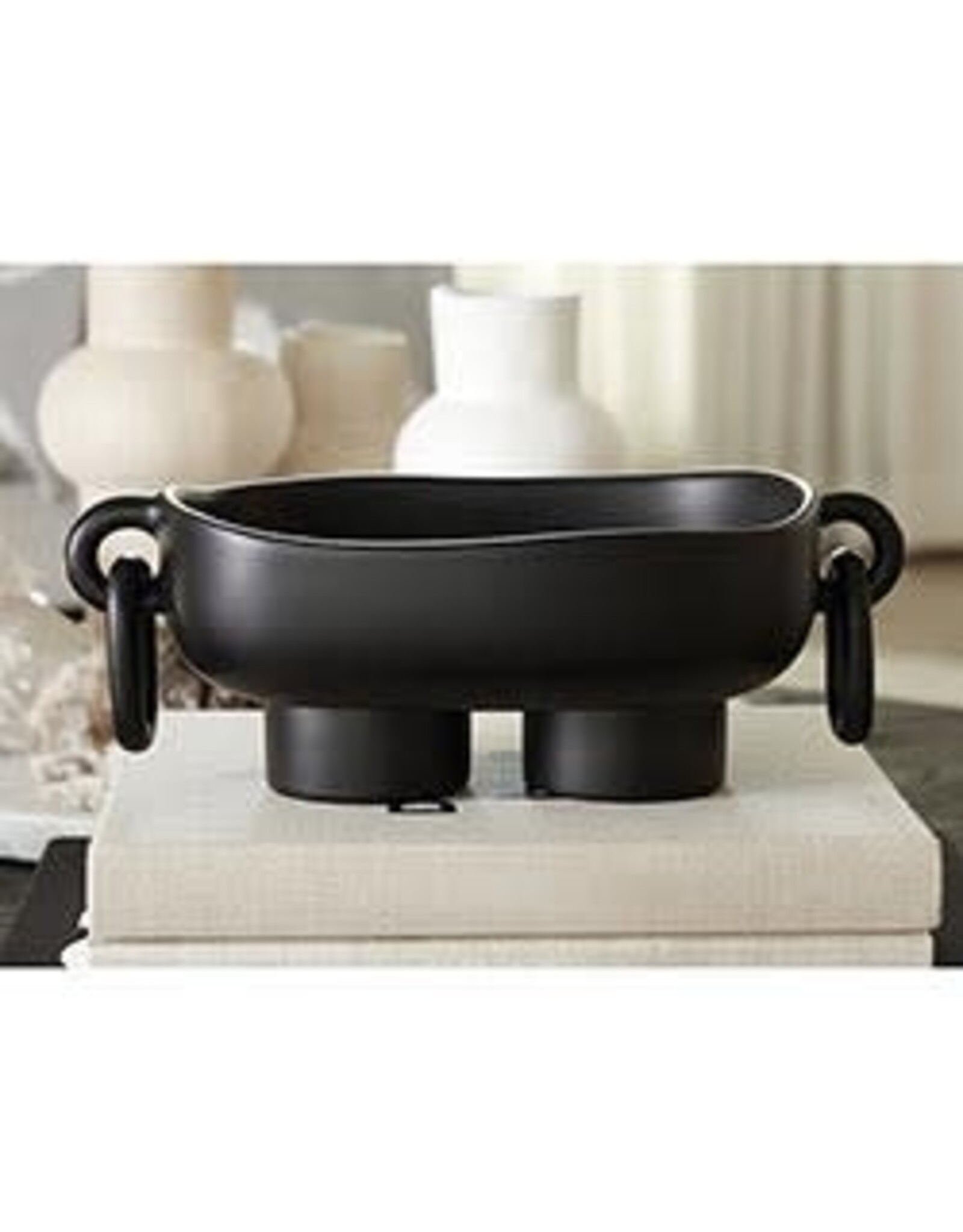 Resin Footed Oblong Bowl with Rings