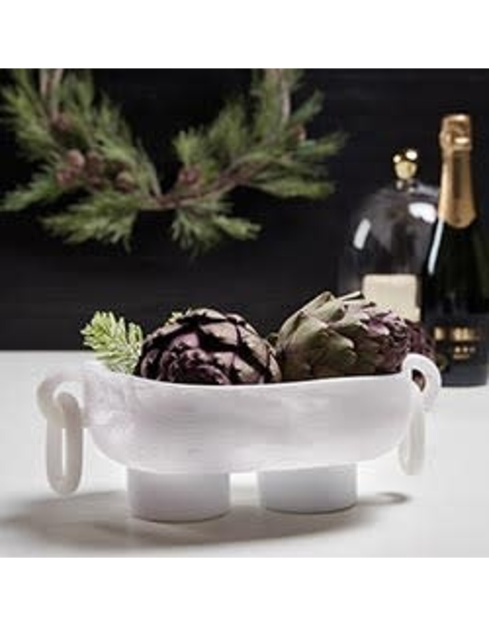 Resin Footed Oblong Bowl with Rings