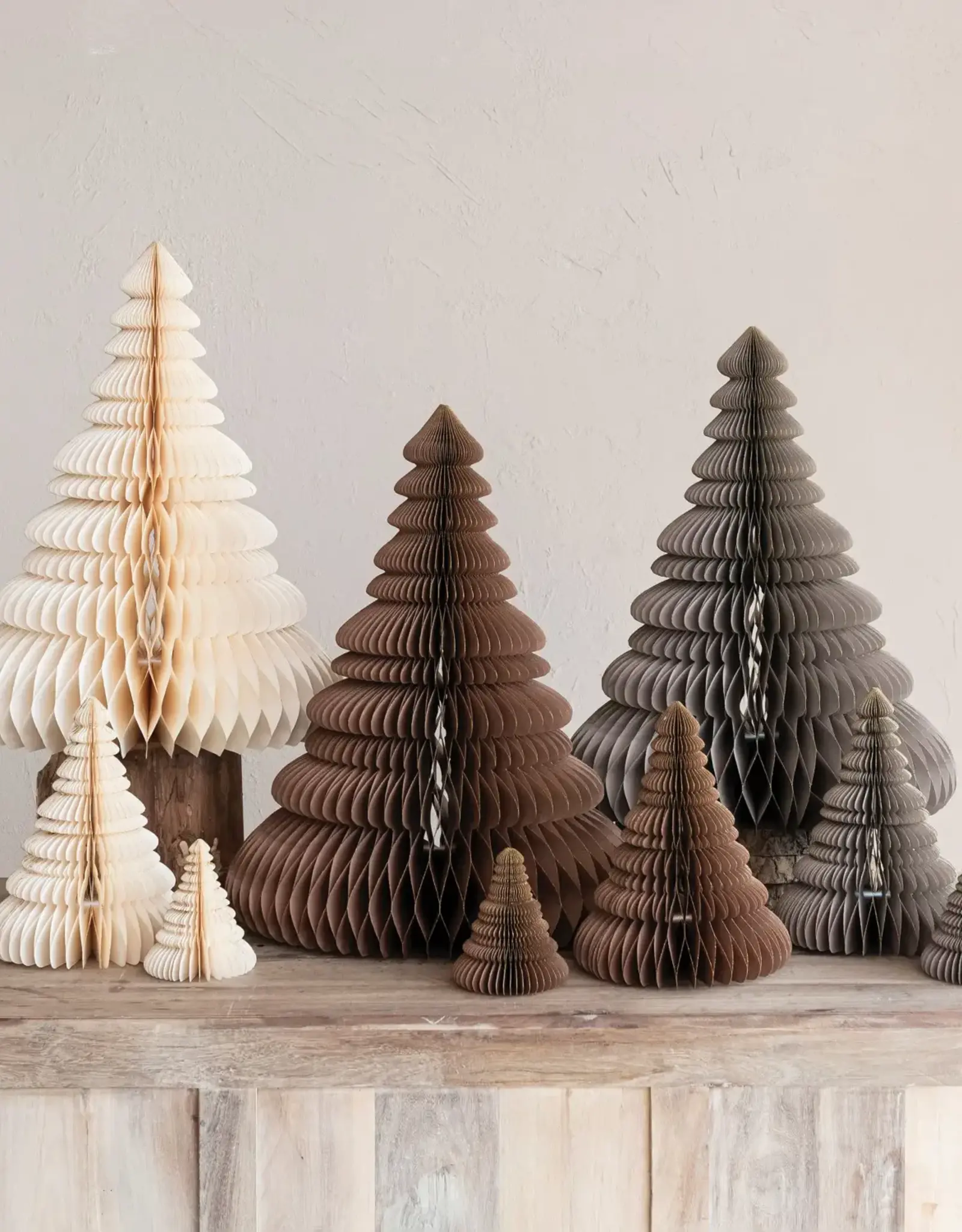 Grey Paper Folding Honeycomb Trees w/ Gold Glitter, Set of 3