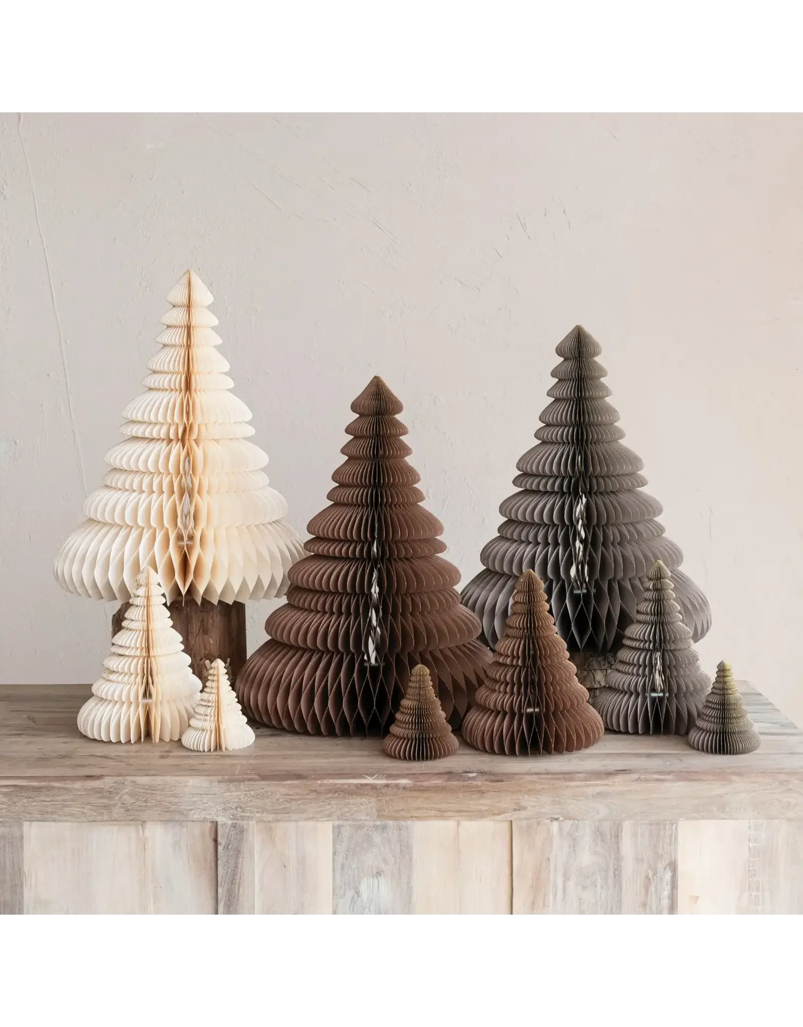 Grey Paper Folding Honeycomb Trees w/ Gold Glitter, Set of 3
