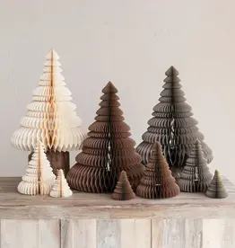 Grey Paper Folding Honeycomb Trees w/ Gold Glitter, Set of 3