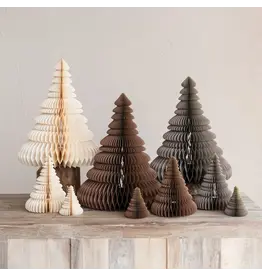 Grey Paper Folding Honeycomb Trees w/ Gold Glitter, Set of 3