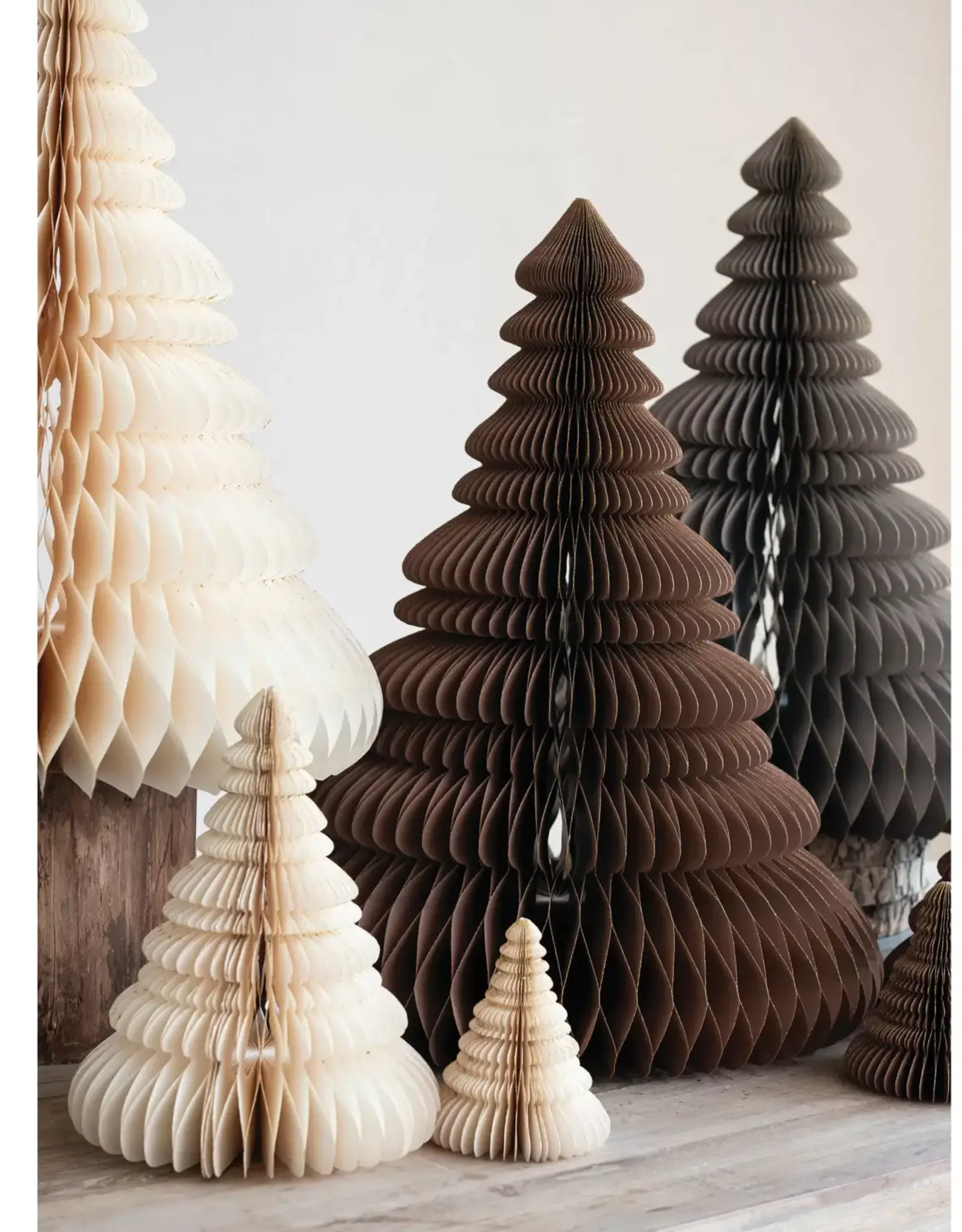 Paper Folding Honeycomb Trees w/ Gold Glitter, Brown, Set of 3