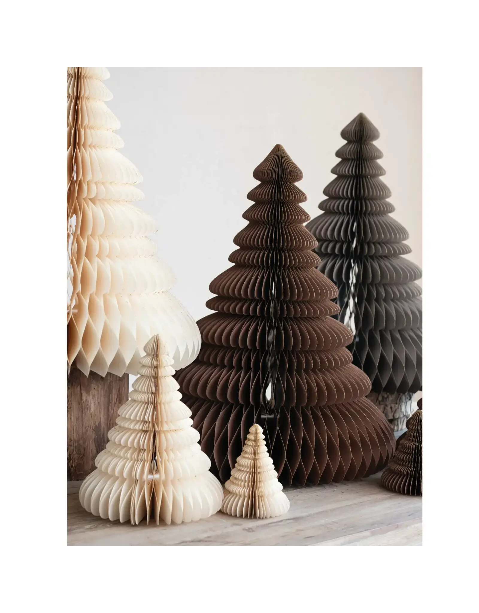 Paper Folding Honeycomb Trees w/ Gold Glitter, Brown, Set of 3