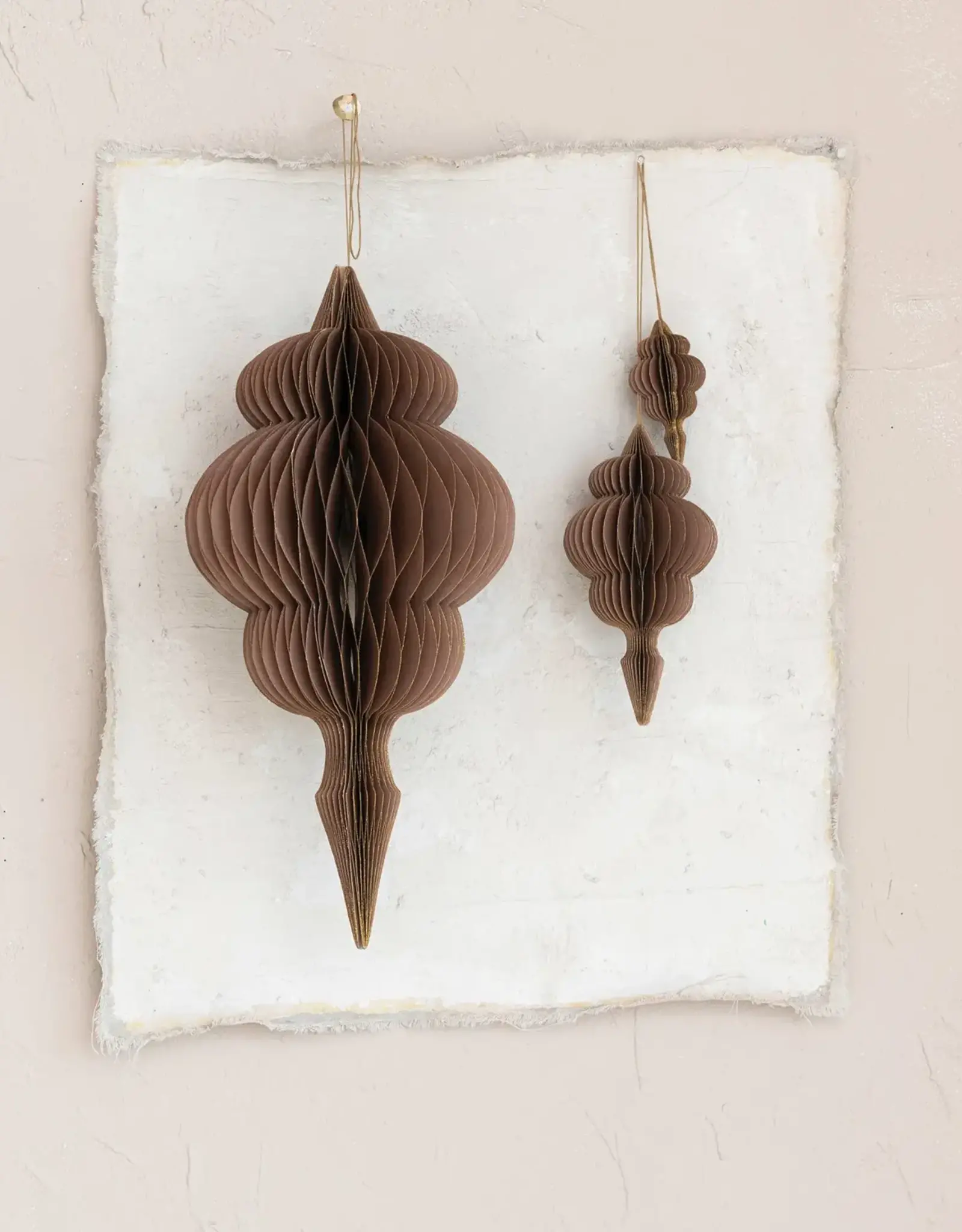 Honeycomb Finial Ornaments w/ Gold Foil Edge, Set of 3